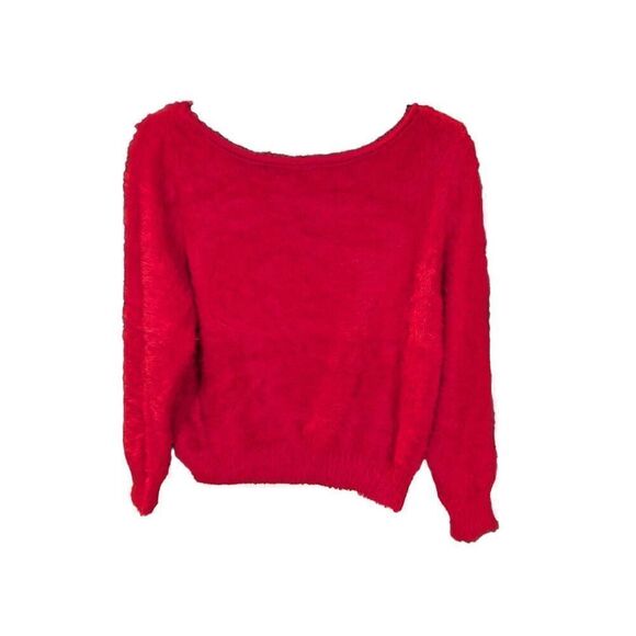 Victoria's Secret Fuzzy Sweater Red Holiday Pullover Top Rib Trim Long Sleeves W - Picture 2 of 5